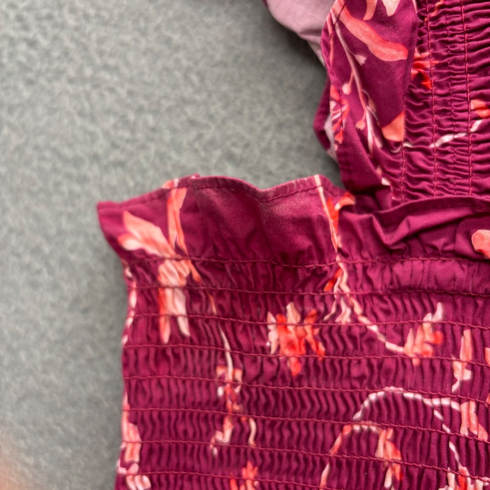 Hill House Home The Ellie Nap Dress Burgundy Floral Smocked Tiered Midi Size M - Picture 5 of 13